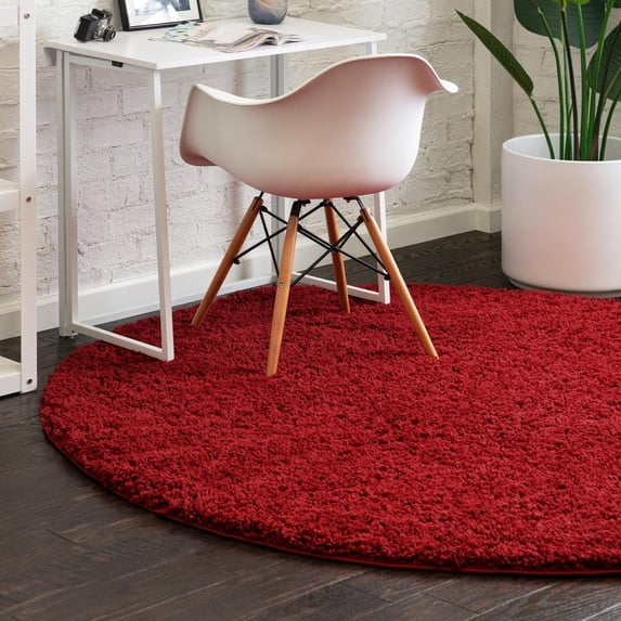 Unique Loom Everyday Shag Collection Area Rug - Solid (6' Round Cherry Red)