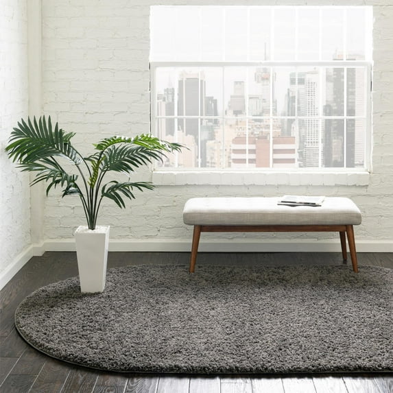 Unique Loom Everyday Shag Collection Area Rug - Solid (8' x 10' Oval Dark Gray)