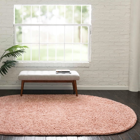 Unique Loom Everyday Shag Collection Area Rug - Solid (8' x 10' Oval Rose Pink)