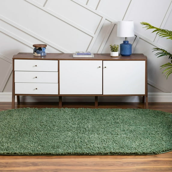 Unique Loom Everyday Shag Collection Area Rug - Solid (3' 3" x 5' 3" Oval Green)