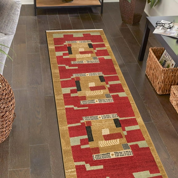 Unique Loom Fars Collection Area Rug - Jefferson (2' 7" x 10' Runner Rust Red/Beige)
