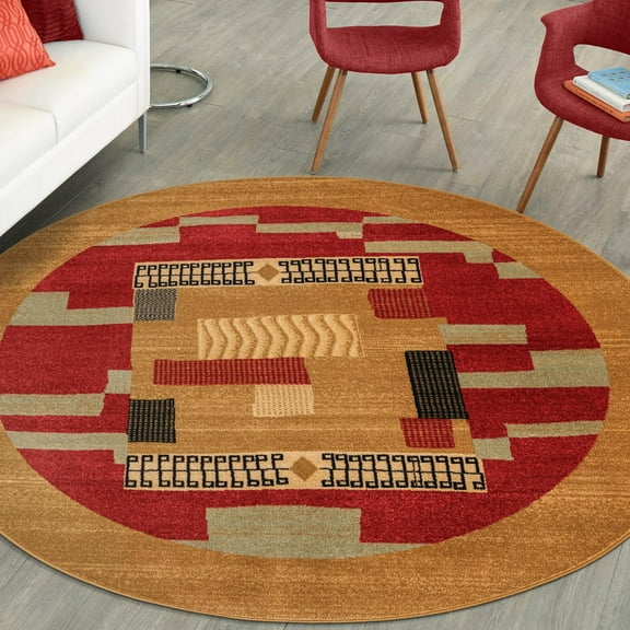 Unique Loom Fars Collection Area Rug - Jefferson (6' 1" Round Rust Red/Beige)