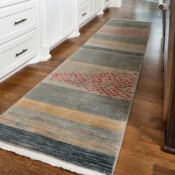 Unique Loom Fars Collection Area Rug - Jordan (2' 7" x 10' Runner Blue/Light Blue)