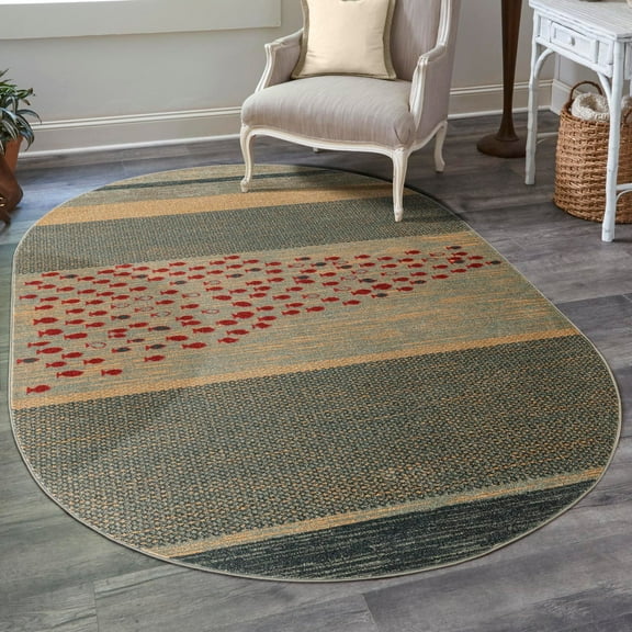 Unique Loom Fars Collection Area Rug - Jordan (5' x 8' Oval Blue/Light Blue)