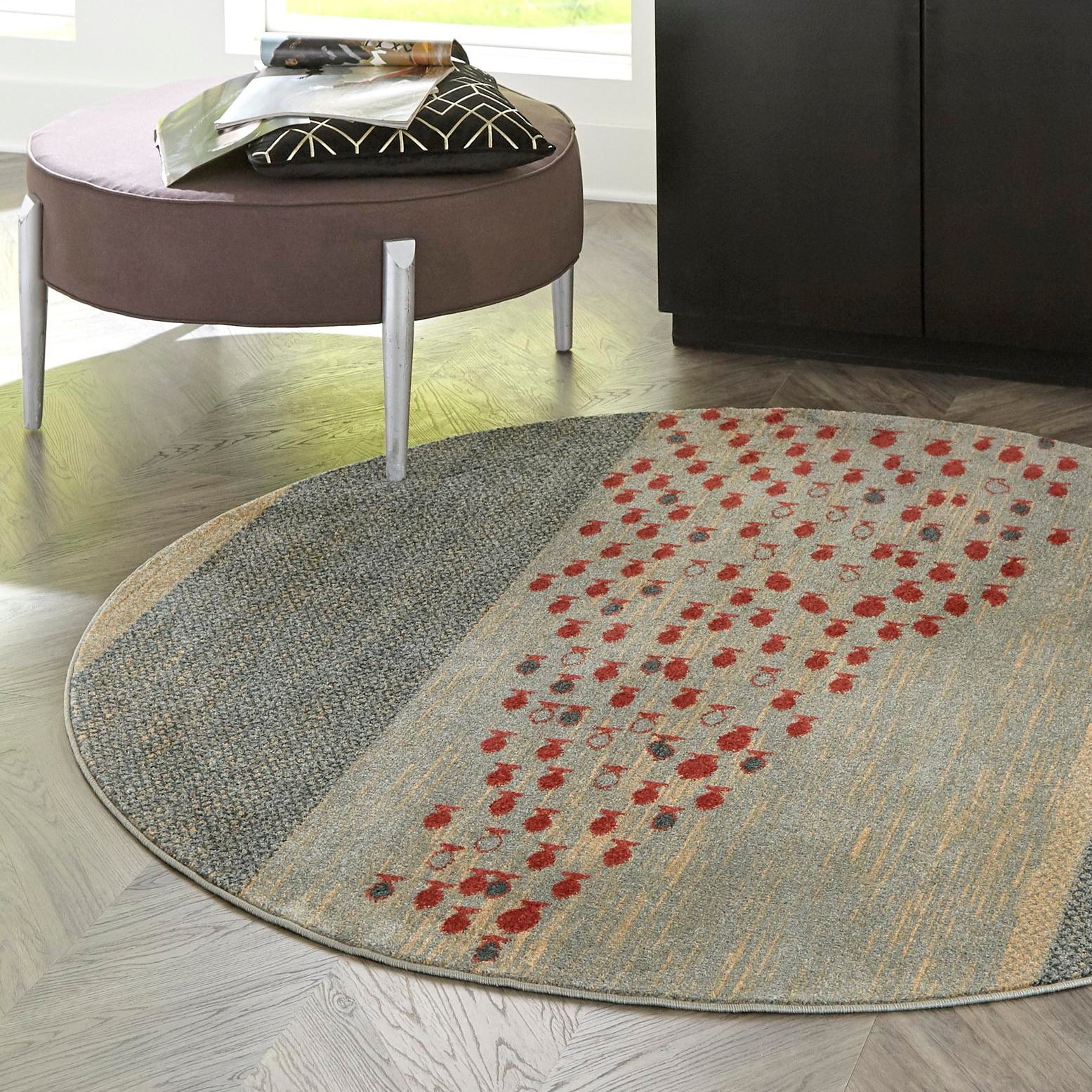 Blue and Light Blue Round Synthetic Easy Care Rug