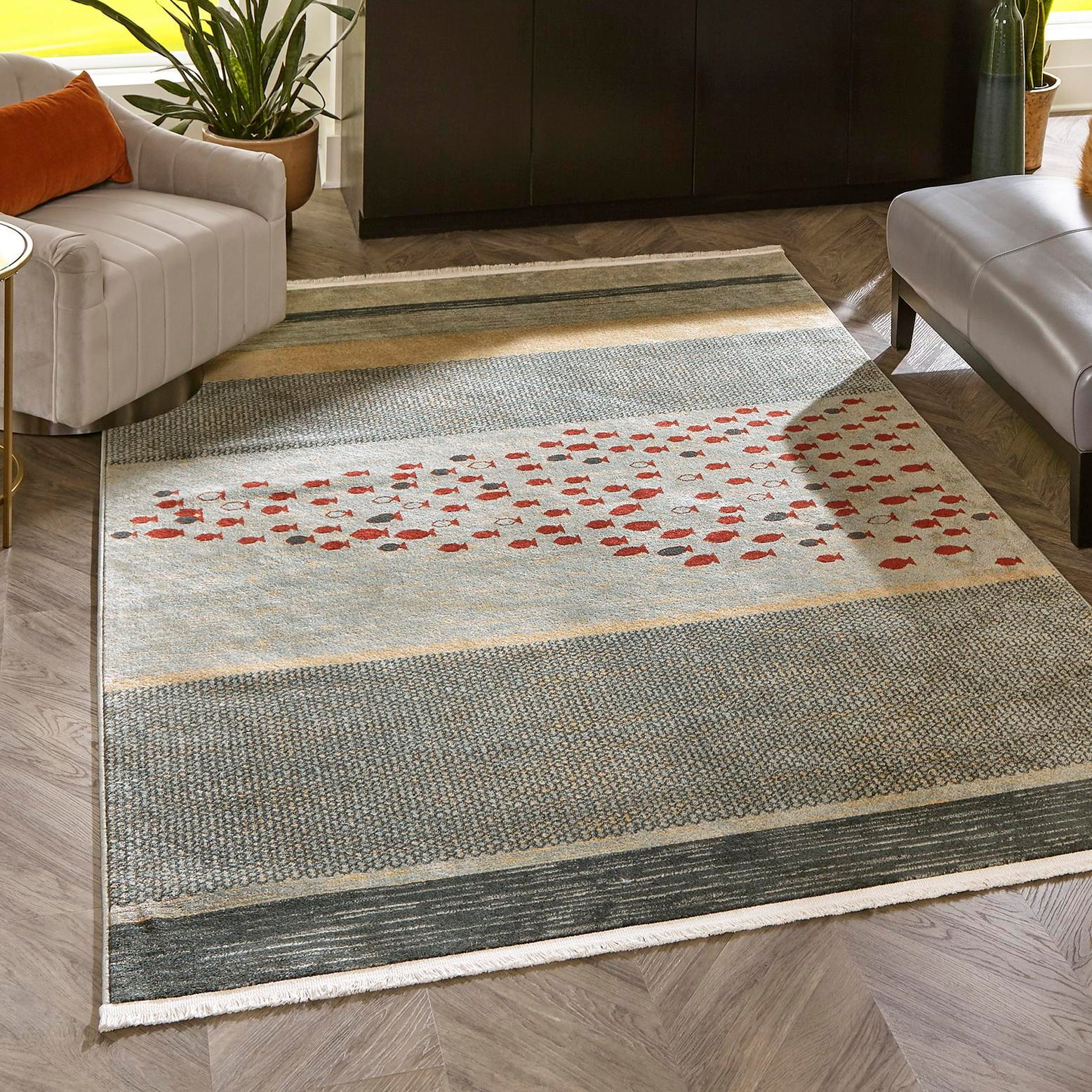 Modern Kashkuli Gabbeh 8'x10' Blue Stripe Polypropylene Area Rug