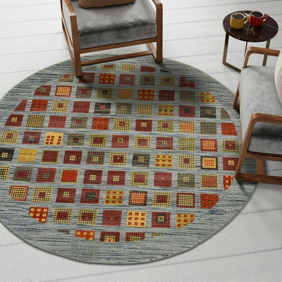 Unique Loom Fars Collection Area Rug - Kish (6' 1" Round Blue/Brown)