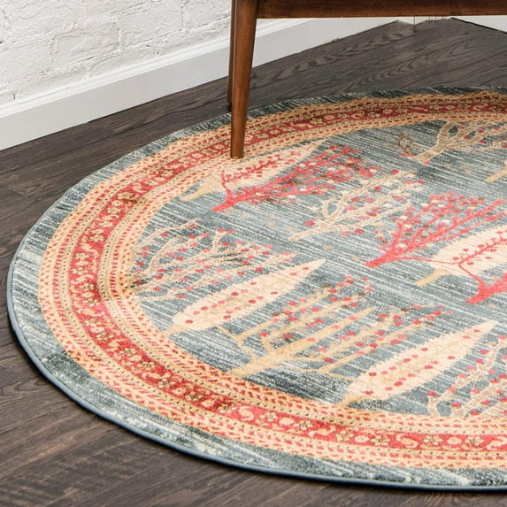 Unique Loom Fars Collection Area Rug - Mesquite (3' 3" Round Blue/Red)