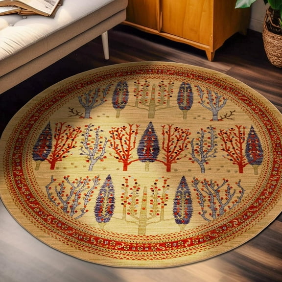 Unique Loom Fars Collection Area Rug - Mesquite (6' 1" Round Tan/Red)