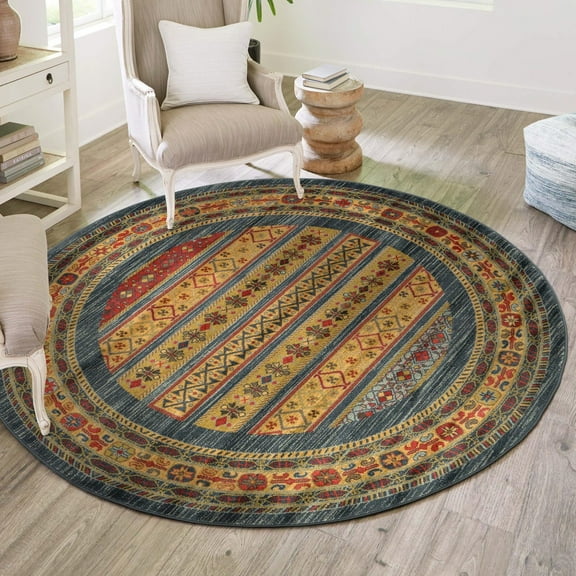 Unique Loom Fars Collection Area Rug - Pasadena (5' Round Blue/Light Blue)