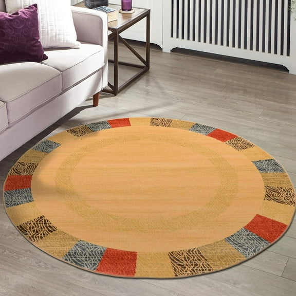 Unique Loom Fars Collection Area Rug - Siraf (8' Round Beige/Brown)
