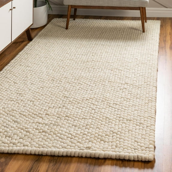 Unique Loom Felt Ball Collection Area Rug - Cloud (4' 1" x 6' 1" Rectangle Ivory)