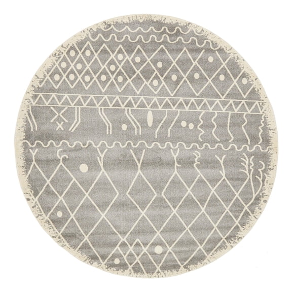 Unique Loom Fez Collection Area Rug - Tribal (8' Round Gray/Ivory)