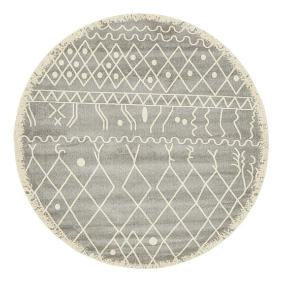Unique Loom Fez Collection Area Rug - Tribal (8' Round Gray/Ivory)