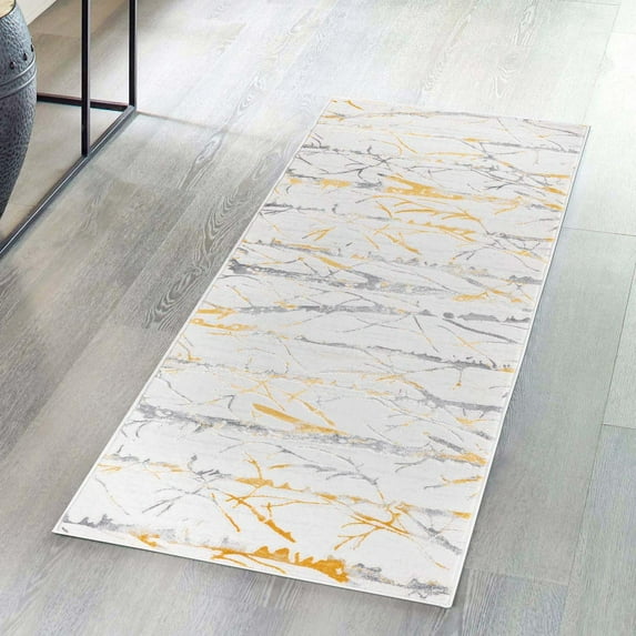 Unique Loom Finsbury Collection Area Rug - Anne (2' x 8' Runner Yellow and Gray/Ivory)