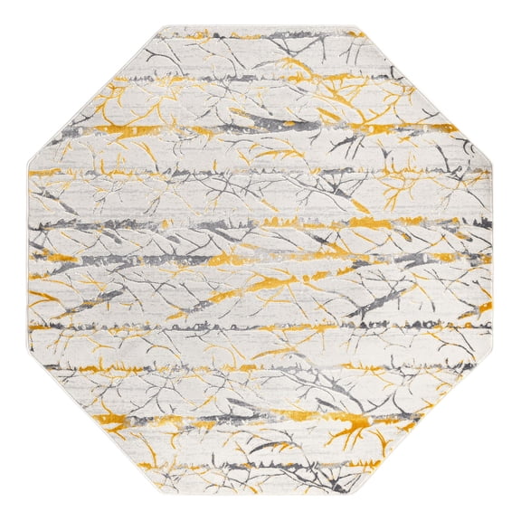 Unique Loom Finsbury Collection Area Rug - Anne (5' 3" Octagon Yellow and Gray/Ivory)