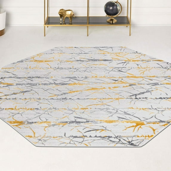 Unique Loom Finsbury Collection Area Rug - Anne (7' 10" Octagon Yellow and Gray/Ivory)