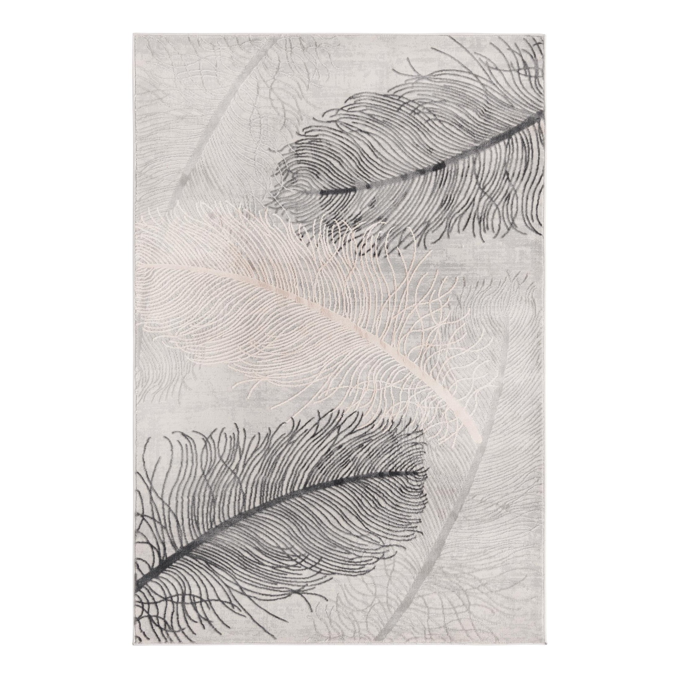 Gray Feather Pattern Stain-Resistant Synthetic Area Rug, 4' x 6'