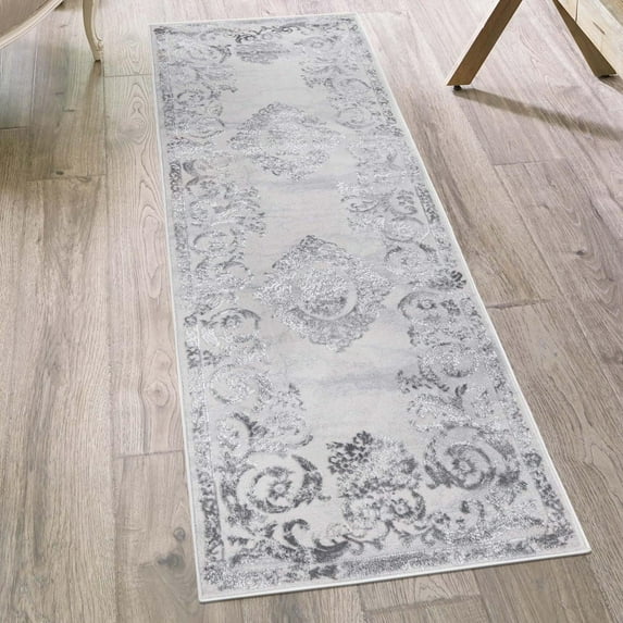 Unique Loom Finsbury Collection Area Rug - Diana (2' x 8' Runner Gray/Ivory)