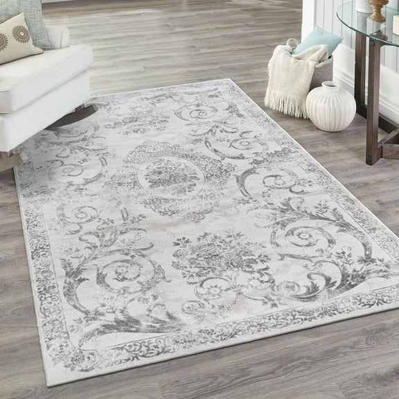 Unique Loom Finsbury Collection Area Rug - Diana (4' x 6' Rectangle Gray/Ivory)
