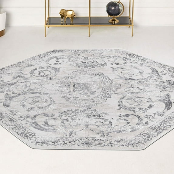 Unique Loom Finsbury Collection Area Rug - Diana (5' 3" Octagon Gray/Ivory)