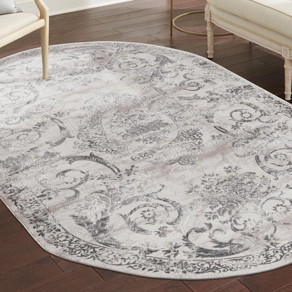 Unique Loom Finsbury Collection Area Rug - Diana (5' 3" x 8' Oval Gray/Ivory)