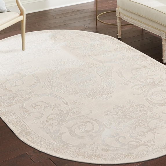 Unique Loom Finsbury Collection Area Rug - Diana (5' 3" x 8' Oval Ivory/Beige)