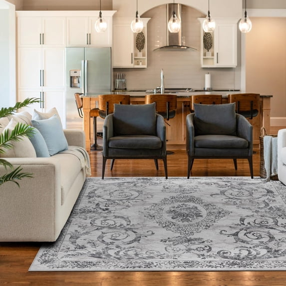 Unique Loom Finsbury Collection Area Rug - Diana (7' 10" Square Gray/Ivory)