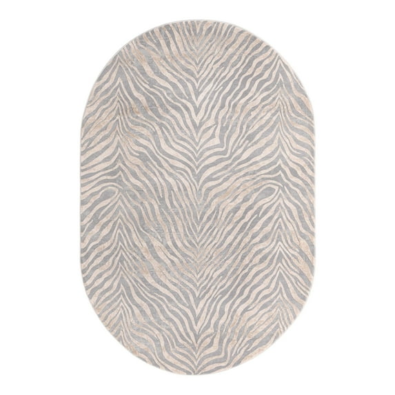 Unique Loom Finsbury Collection Area Rug - Meghan (5' 3" x 8' Oval Gray and Ivory)
