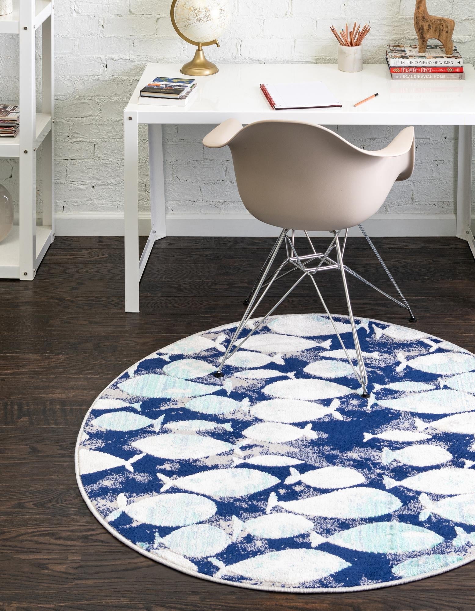 Unique Loom Ariel Collection Area Rug - Fish (4' Round Blue/Gray ...