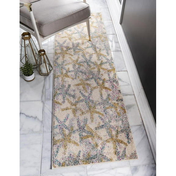 Unique Loom Fisherman Positano Rug Beige/Blue 2' 7" x 10' Runner Animal Print Beach/Nautical Perfect For Bathroom Hallway Mud Room Laundry Room