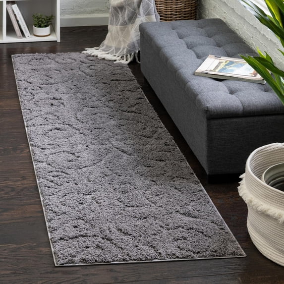 Unique Loom Floral Shag Collection Area Rug - Carved (2' 7" x 10' Runner Dark Gray)