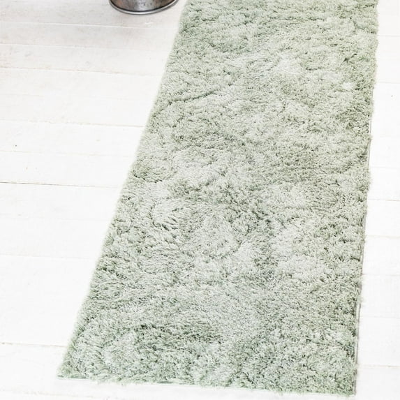 Unique Loom Floral Shag Collection Area Rug - Carved (2' x 6' 9" Runner Green)