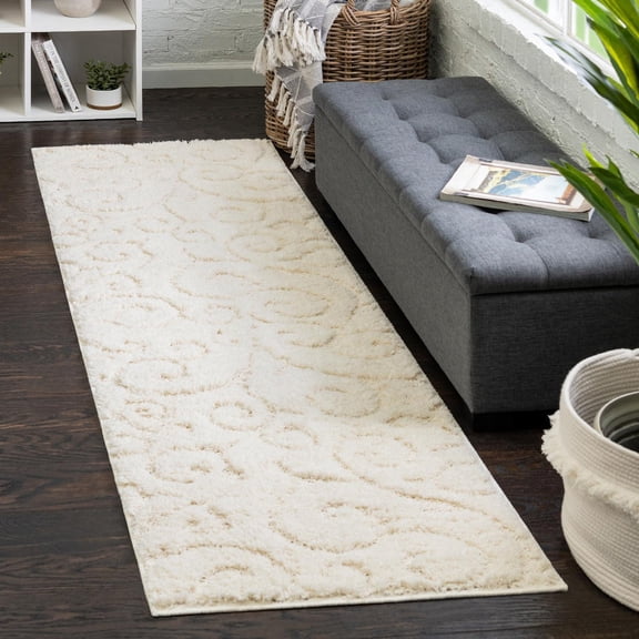 Unique Loom Floral Shag Collection Area Rug - Carved (2' x 6' 9" Runner Ivory)