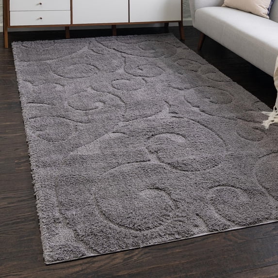 Unique Loom Floral Shag Collection Area Rug - Carved (4' 1" x 6' 1" Rectangle Dark Gray)
