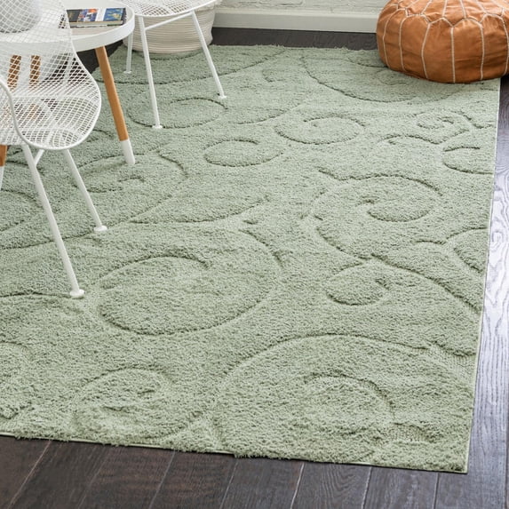 Unique Loom Floral Shag Collection Area Rug - Carved (4' 1" x 6' 1" Rectangle Green)