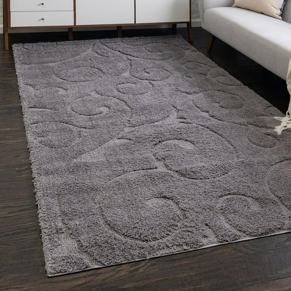 Unique Loom Floral Shag Collection Area Rug - Carved (5' 1" x 8' Rectangle Dark Gray)