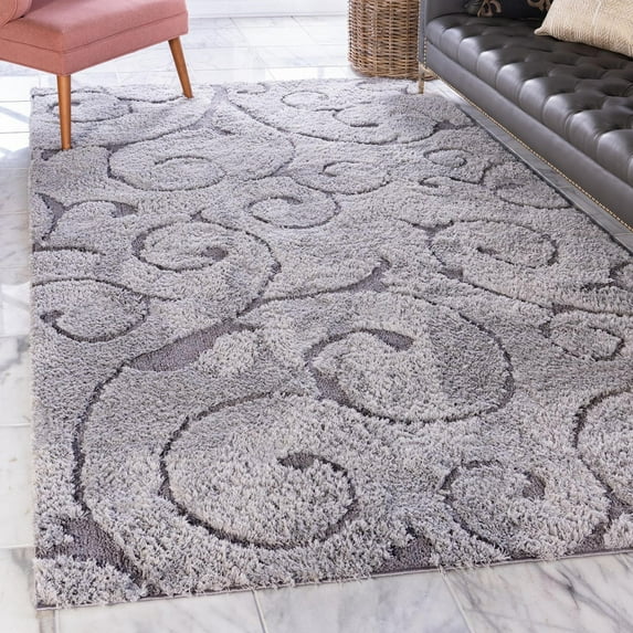 Unique Loom Floral Shag Collection Area Rug - Carved (5' 1" x 8' Rectangle Light Gray and Gray)