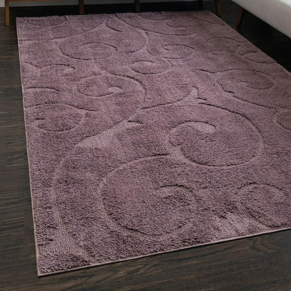 Unique Loom Floral Shag Collection Area Rug - Carved (8' x 10' Rectangle Violet)