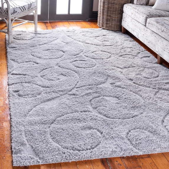 Unique Loom Floral Shag Collection Area Rug - Carved (9' x 12' 2" Rectangle Light Gray)