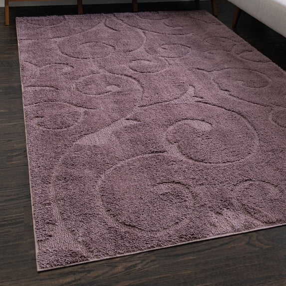 Unique Loom Floral Shag Collection Area Rug - Carved (9' x 12' 2" Rectangle Violet)