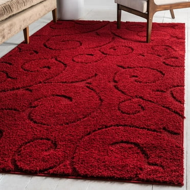 Unique Loom Floral Shag Collection Area Rug - Carved (9' x 12' Rectangle Red)