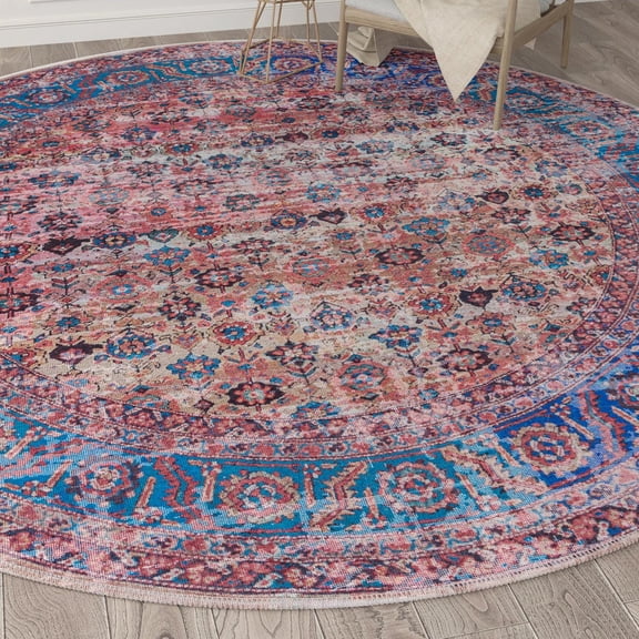 Unique Loom Maahru Collection Area Rug - Full Moon (10' 6" Round Antique Pink/Blue)