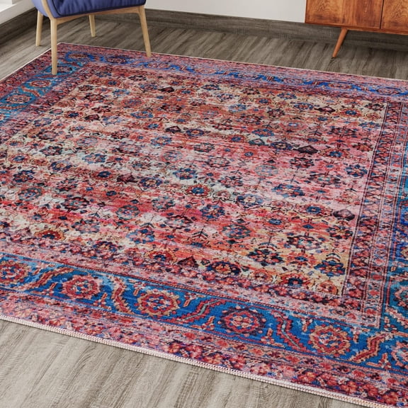 Unique Loom Maahru Collection Area Rug - Full Moon (5' 3" Square Antique Pink/Blue)