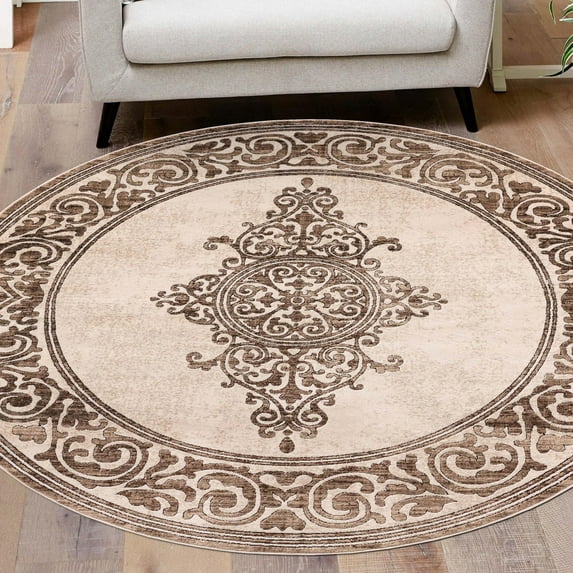 Unique Loom Hermitage Collection Area Rug - Gala (4' Round Chocolate Brown/Black)