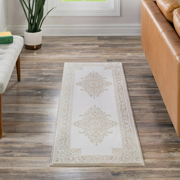 Unique Loom Hermitage Collection Area Rug - Gala (2' x 5' Runner Snow White/Beige)