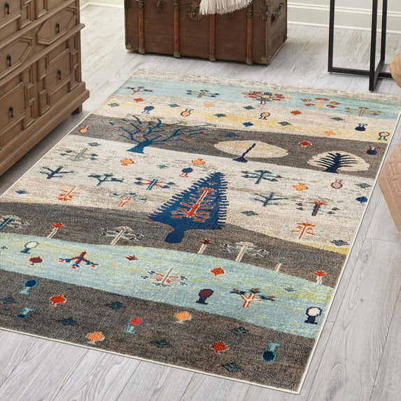 Unique Loom Vivid Collection Area Rug - Gary (4' 1" x 6' 1" Rectangle Ivory Gray Blue/Light Blue)