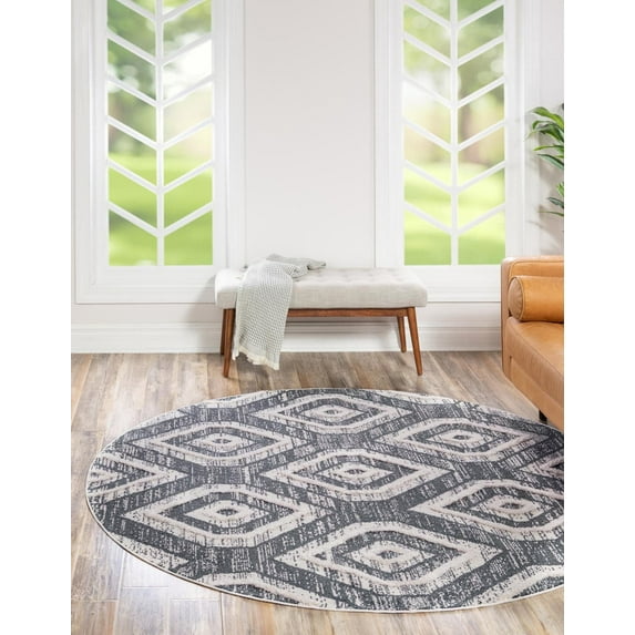 Unique Loom Cherokee Collection Area Rug - Gatlinburg (4' Round Blue Gray/White)