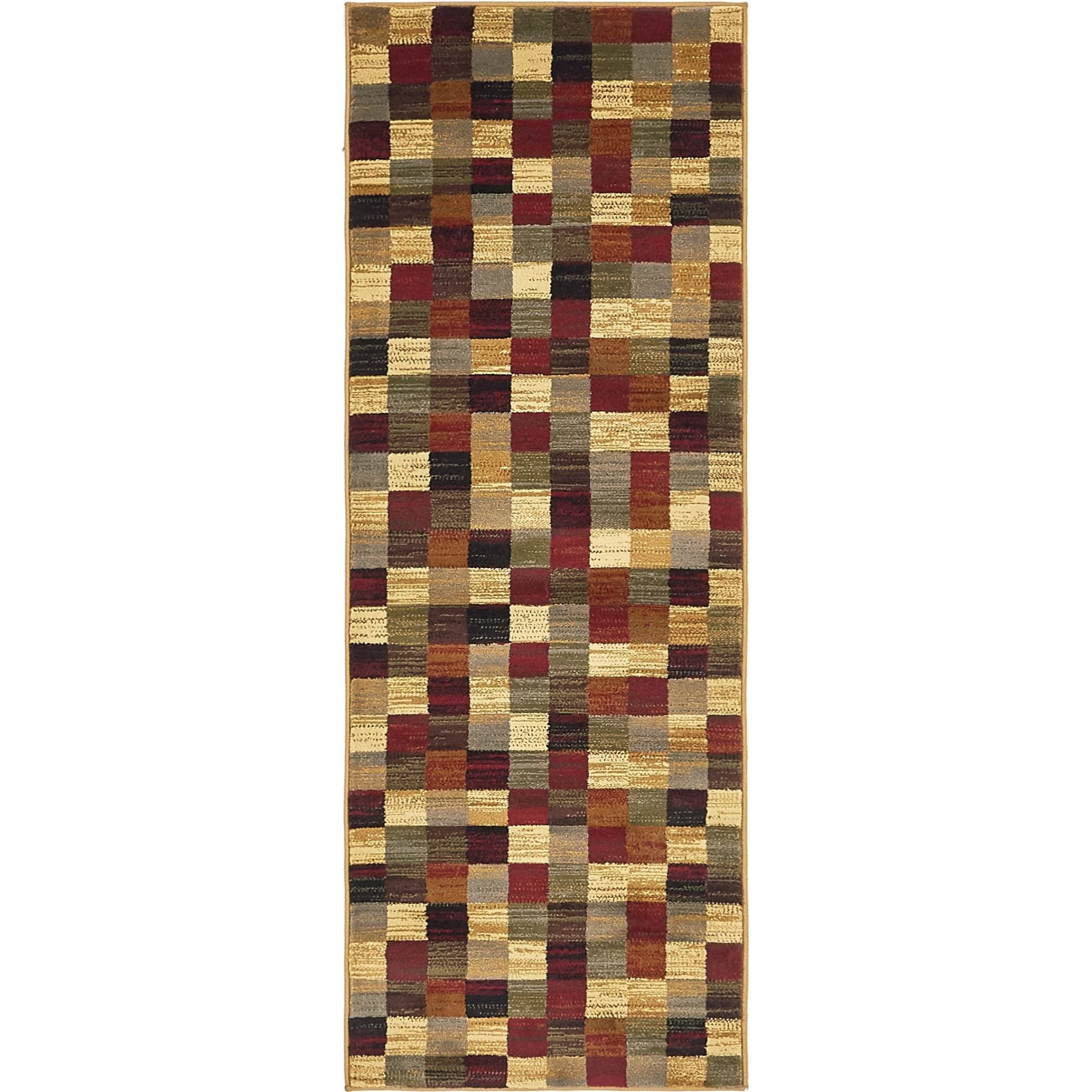 Unique Loom Checkered Outdoor Rug, Size: 2'2 x 6, Brown/Black
