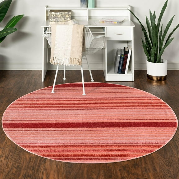 Unique Loom Gemstone Collection Area Rug - Topaz (3' 3" Round Rusty Pink Rose/Red)